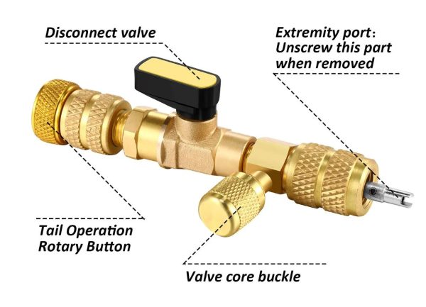 R410A R22 Valve Core Remover Installer Tool with Dual Size 1/4 & 5/16 Port for R404A R407C R134A R12 R32 HVAC System - Image 2