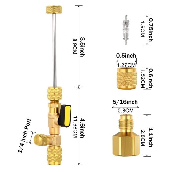 R410A R22 Valve Core Remover Installer Tool with Dual Size 1/4 & 5/16 Port for R404A R407C R134A R12 R32 HVAC System - Image 4