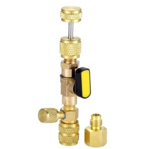 R410A R22 Valve Core Remover Installer Tool with Dual Size 1/4 & 5/16 Port for R404A R407C R134A R12 R32 HVAC System